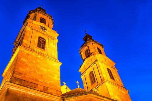 The towers of the Saint James Church in Miltenberg am Main, Germany.