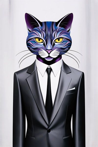 Chat surréaliste stylé en costume par Art & Soul Creations