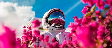 Astronaut tussen bloeiende planten van Poster Art Shop