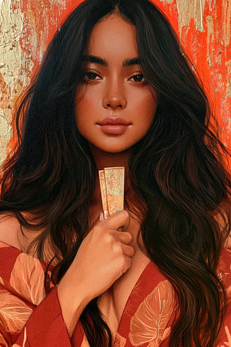 Modern minimalistisch portret van een brunette in terracotta boho stijl