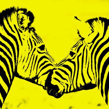 twee zebra's in gele indruk van Werner Lehmann