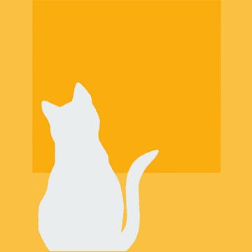 Kat, silhouet minimalistische illustratie geel van Femke Bender