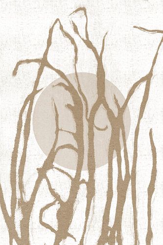 Ikigai. Zon en gras. Abstracte Zen kunst. Japanse stijl in aardetinten I