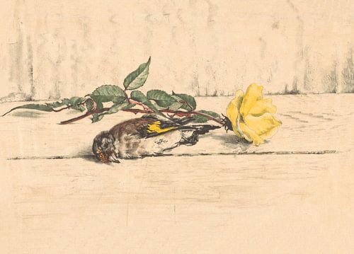 Toter Putter neben einer Rose liegend von Willem Roelofs (II), 1884 - 1931