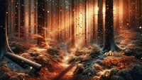 Ochtendstralen verwarmen het betoverende bos van artefacti thumbnail