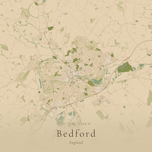 Vintage landkaart van Bedford, United Kingdom