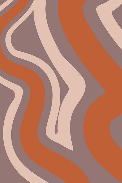 Retro vloeiende lijnen. Minimalistische abstracte kunst in roze, terra en paars nr. 8 van Dina Dankers