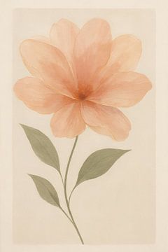 Soft Peach Watercolor Flower with Gentle Leaves