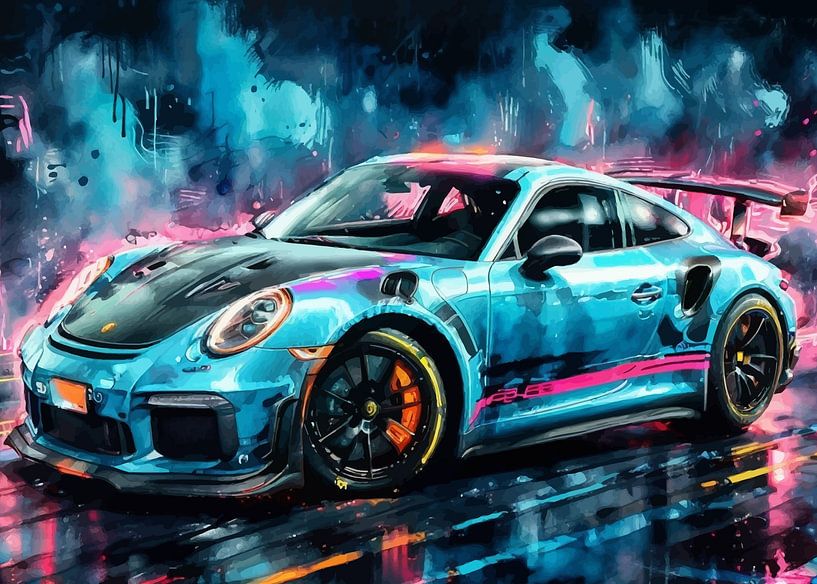 Porsche 911 GT3 RS Blue and Black Accents Neon by MIROKKU