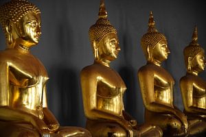 Gouden Boeddha's, Buddha in Ayutthaya, Thailand van Karsten Glasbergen