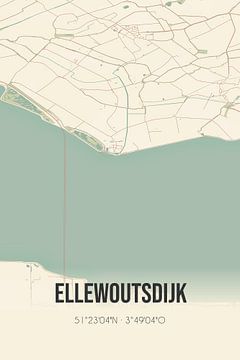 Vintage landkaart van Ellewoutsdijk (Zeeland) van Rezona