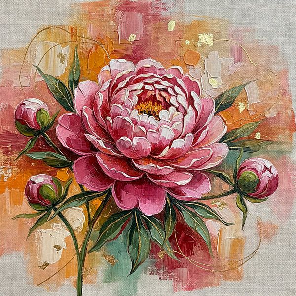 Peinture abstraite moderne d'une grande pivoine par Studio Pieternel