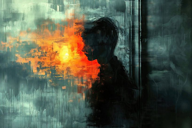 Abstrakte Silhouette am Fenster von Frank Heinz
