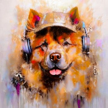 Chow Chow met pet en koptelefoon van Marjolein Deelen