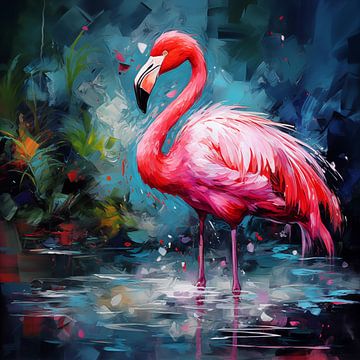 Flamingo roze-blauw van TheXclusive Art