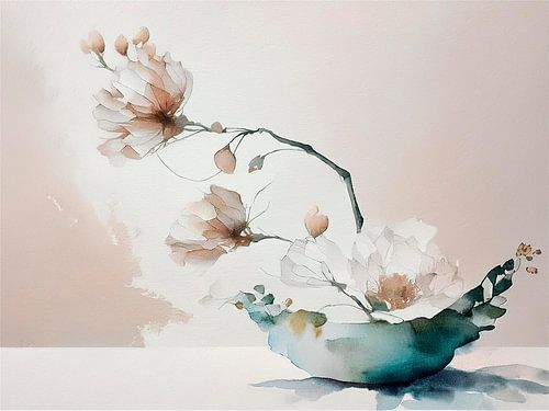 Japandi Art.  Sereen Stilleven: Ikebana bloemschikkunst