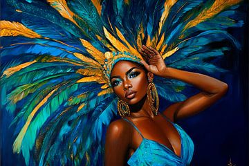 Caribbean beauty with colourful feather jewellery by Poster Art Shop