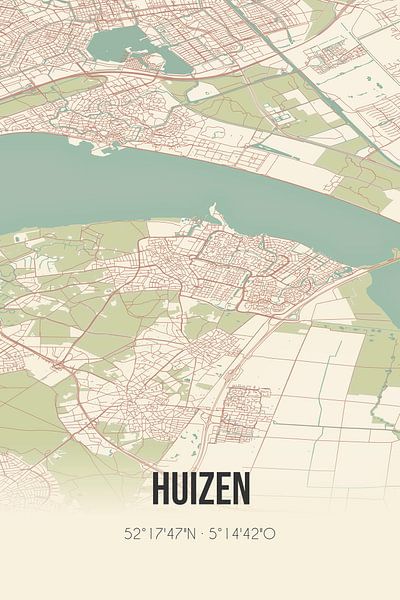 Vintage landkaart van Huizen (Noord-Holland) van Stad & Wand