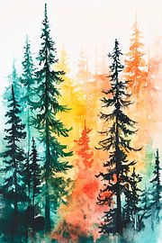 Paysage forestier coloré à l'aquarelle sur Poster Art Shop