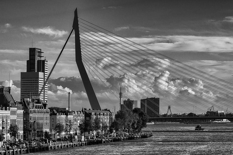 Pont Erasmus et Noordereiland à Rotterdam | Noir et blanc par Mark De Rooij