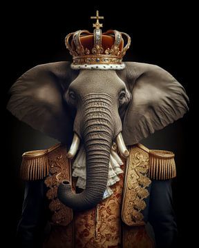 Koninklijke olifant portret met gouden kroon van John van den Heuvel