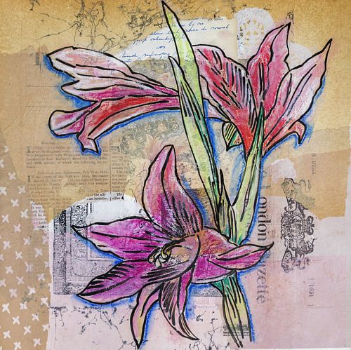 Illustratie van planten en bloemen in collagestijl