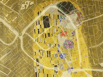 Kaart van Gouda Centrum met de Kus van Gustav Klimt van Map Art Studio
