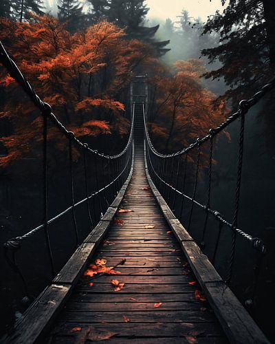View over the suspension rope bridge
