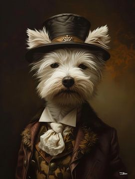 dog in Victorian dress