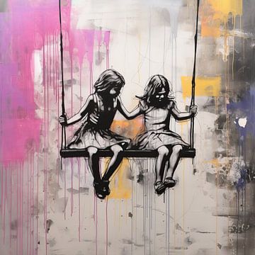Top of the World | Street Art | Banksy Style van Blikvanger Schilderijen