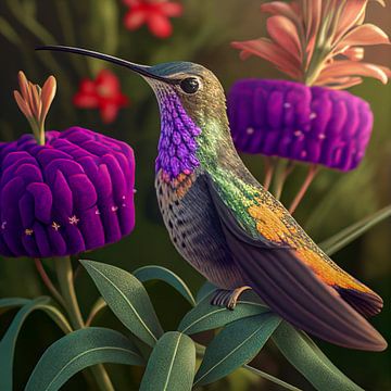 Kolibrie en bloemen, kunstillustratie van Animaflora PicsStock