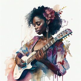 Watercolor Musician Woman #2 by Chromatic Fusion Studio