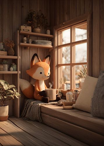 Gemütliche Ecke: Ein Fuchs genießt ein heißes Getränk von HyggeHavn