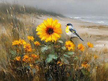 Bergeronnette des ruisseaux à Sunflower by the Sea sur Karina Brouwer
