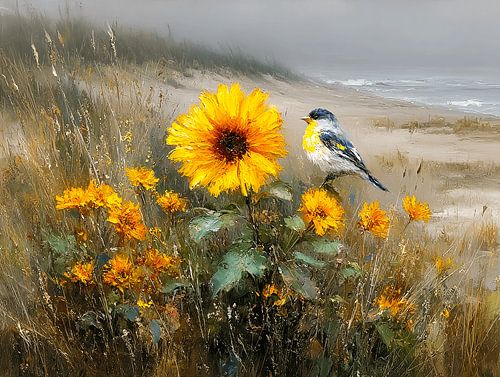 Yellow Wagtail at Sunflower by the Sea