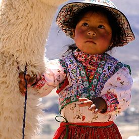 Peruvian Girl with her Alpaca van Gert-Jan Siesling