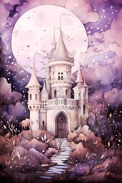 aquarel paars magisch kasteel van haroulita