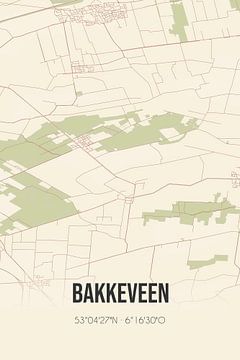 Vintage landkaart van Bakkeveen (Fryslan) van Rezona