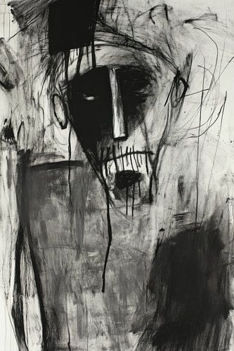 dark expressionist face in charcoal