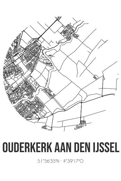 Ouderkerk aan den IJssel (South-Holland) | Map | Black and White by Prints of Place