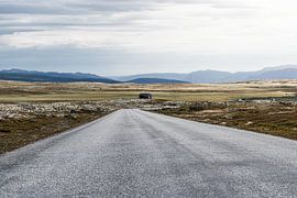 Route solitaire traversant la toundra de Rondane, Norvège sur Dylan Winter Visuals