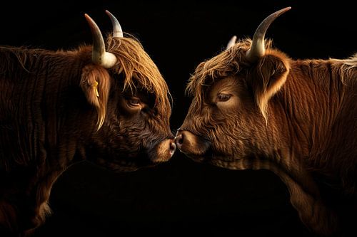 Twee hooglanders neus aan neus