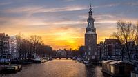The Montelbaanstoren in Amsterdam during the sunset