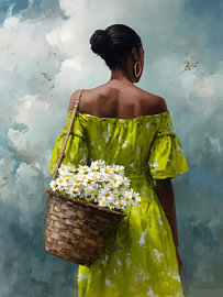Femme avec un panier de fleurs sur IamHomeStudio