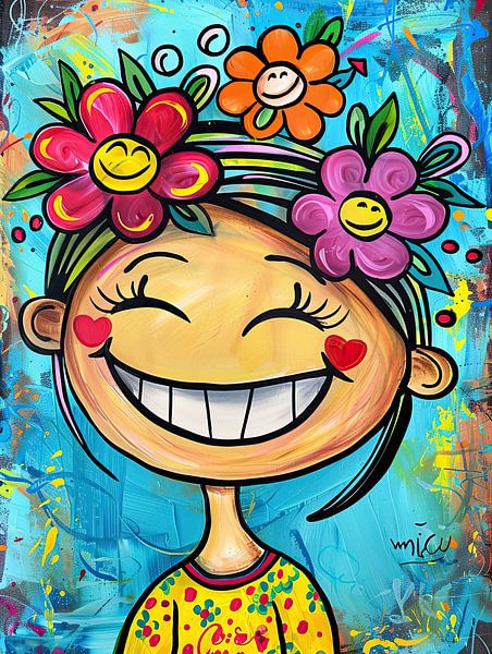 Peinture Fille joyeuse | Jardin souriant par La collection ARTEO