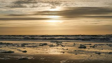 Sunset North Sea Coast Seaside Netherlands Gold Blue Dark 16-9 by Martijn Jebbink Photography