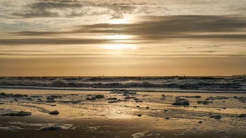 Zonsondergang Noordzeekust Zeekust Nederland Goudblauw Donker 16-9