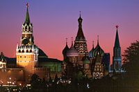 Kremlin in purple and a new moon setting
