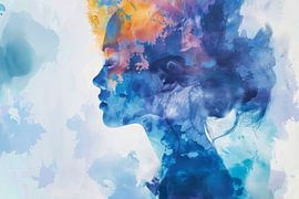 Aquarell, Porträt einer Frau, verträumt und geheimnisvoll -  von Peter Pen Zeichnungen und Gemälde