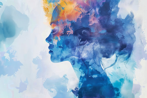 Watercolour painting, portrait of a woman, dreamy and mysterious - 